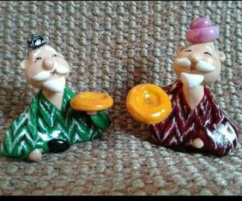 Set of Ceramic Statues of Uzbek Grandfathers and Grandmothers