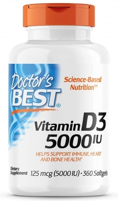 Doctor's Best, витамин D3, 125 мкг (5000 МЕ), 360 мягких таблеток/ США